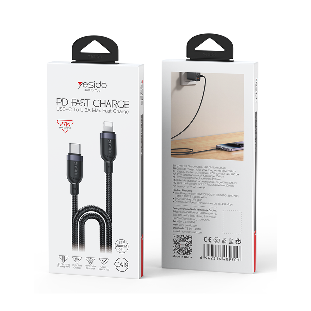 Boîte du câble tressé Type-C vers Lightning 27W