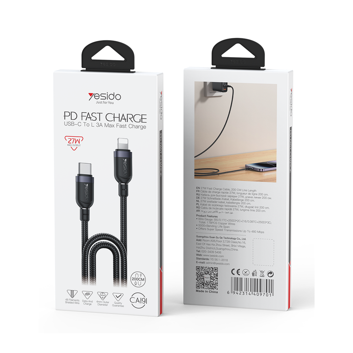 Boîte du câble tressé Type-C vers Lightning 27W