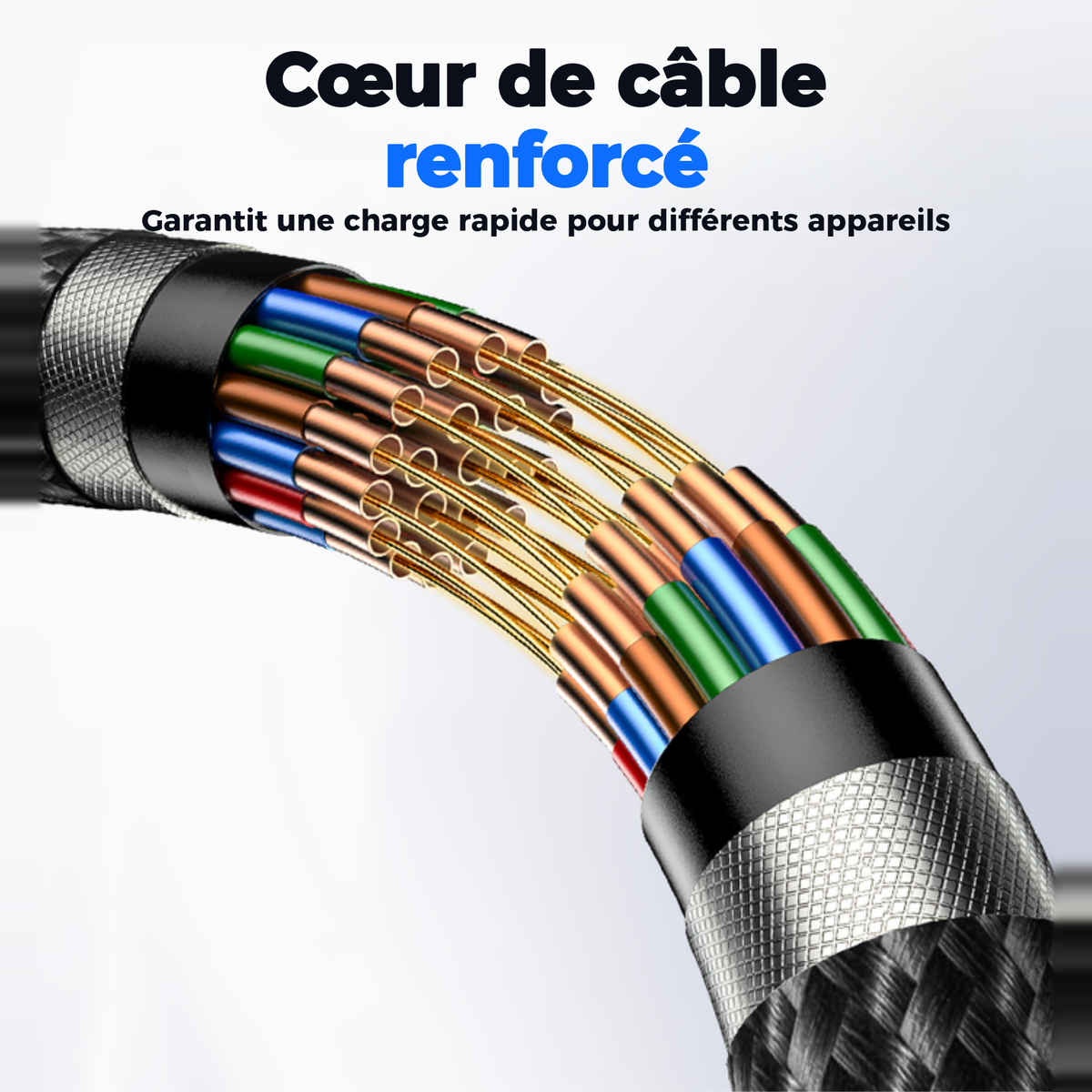 Cœur de câble renforcé pour une charge rapide sur différents appareils