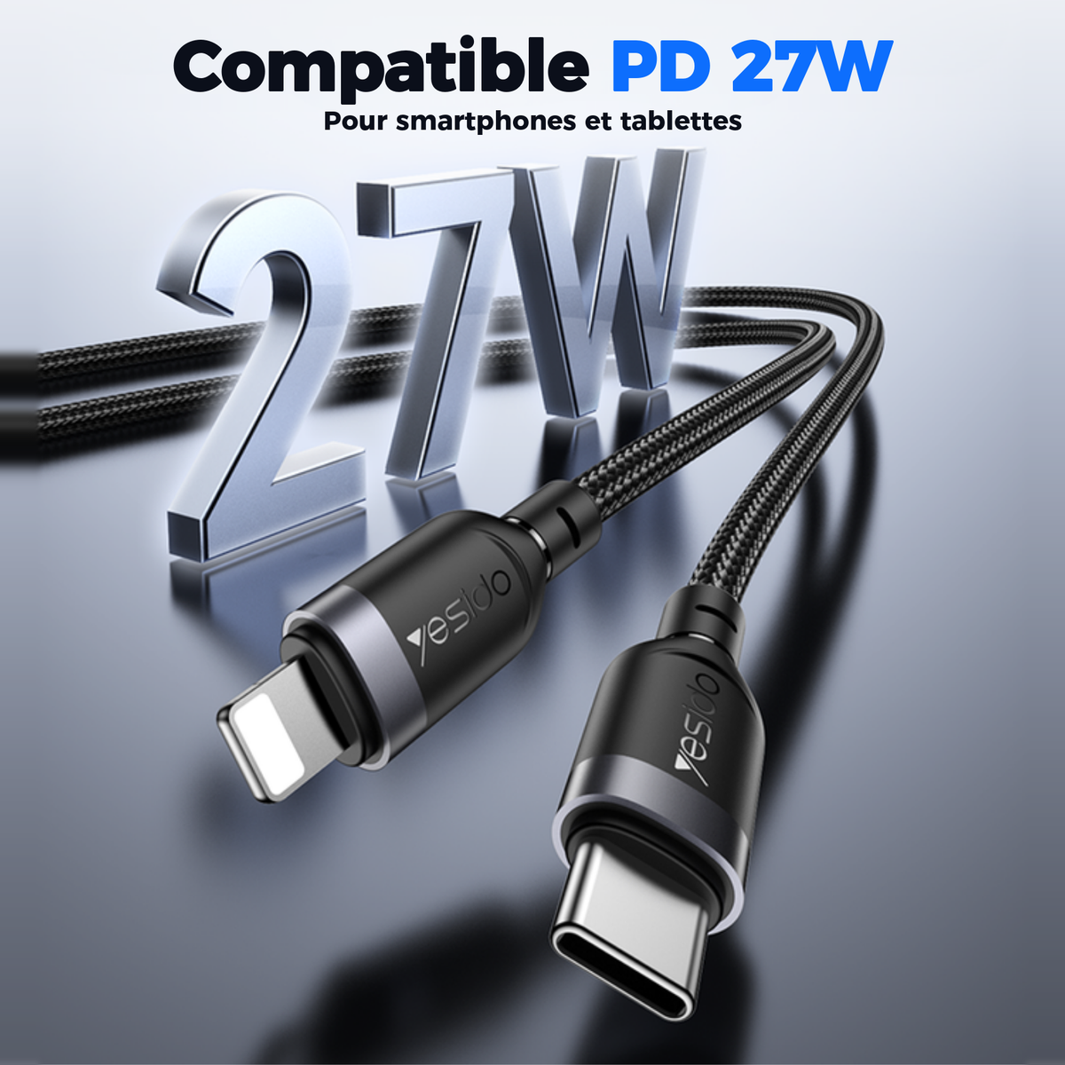 Compatible charge rapide PD 27W pour smartphones et tablettes