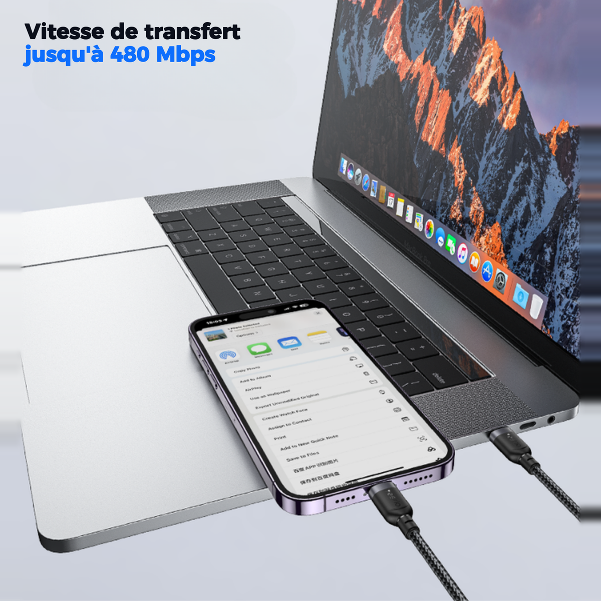 Vitesse de transfert de données jusqu'à 480 Mbps