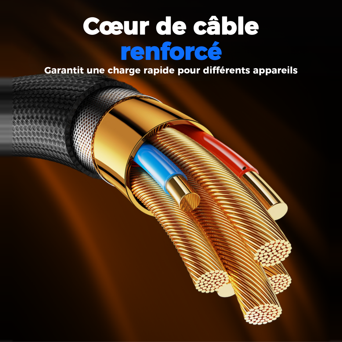 Cœur de câble renforcé pour une charge rapide sur différents appareils