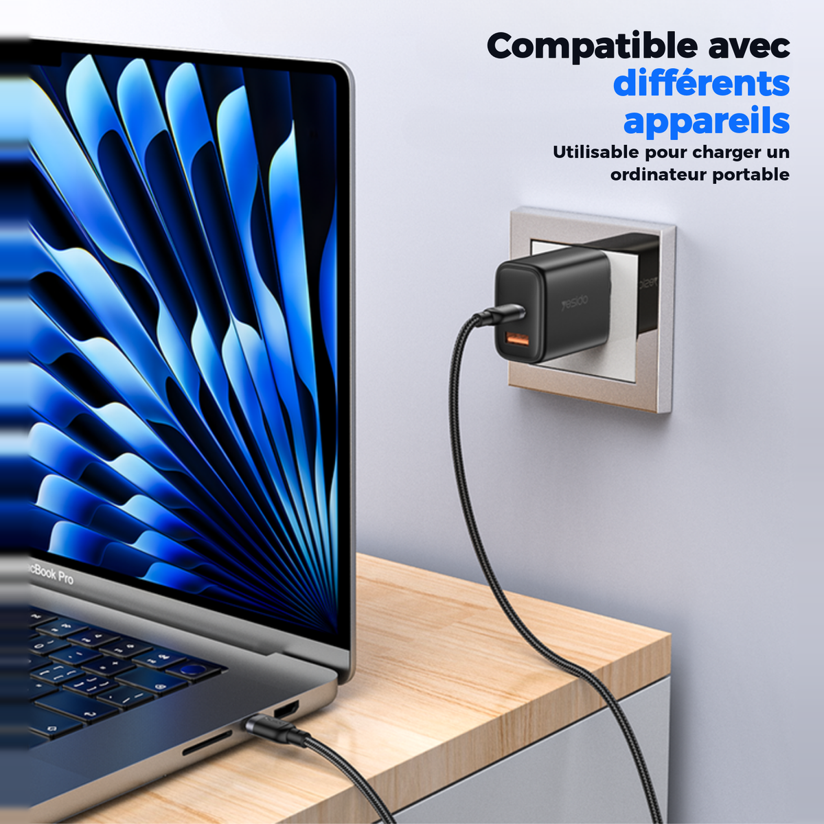 Compatible avec différents appareils, utilisable pour charger un ordinateur portable