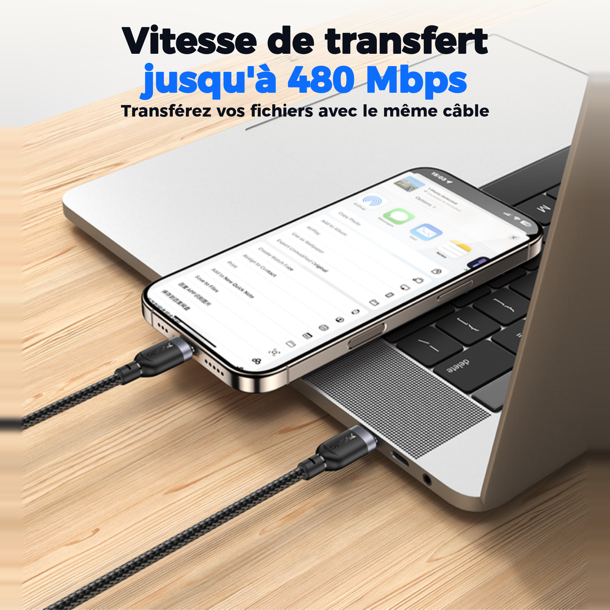 Vitesse de transfert de données jusqu'à 480 Mbps