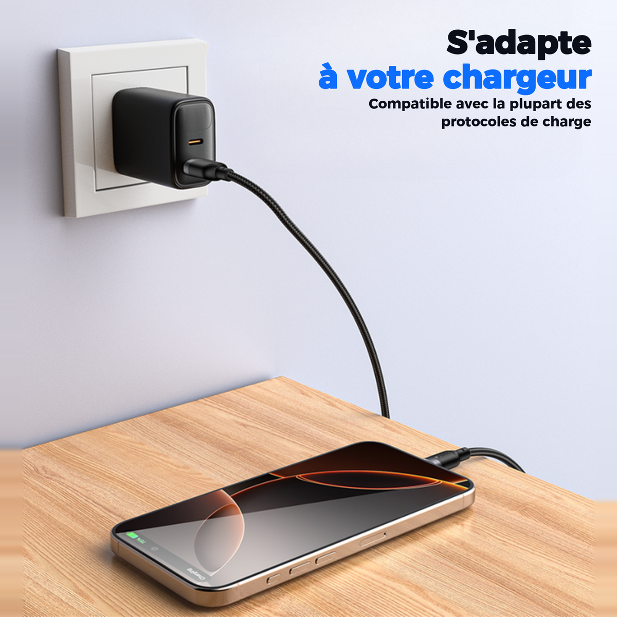 S'adapte à votre chargeur, compatible avec la plupart des protocoles de charge