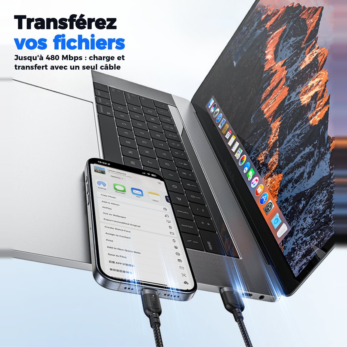 Transférez vos fichiers jusqu'à 480 Mbps avec le même câble