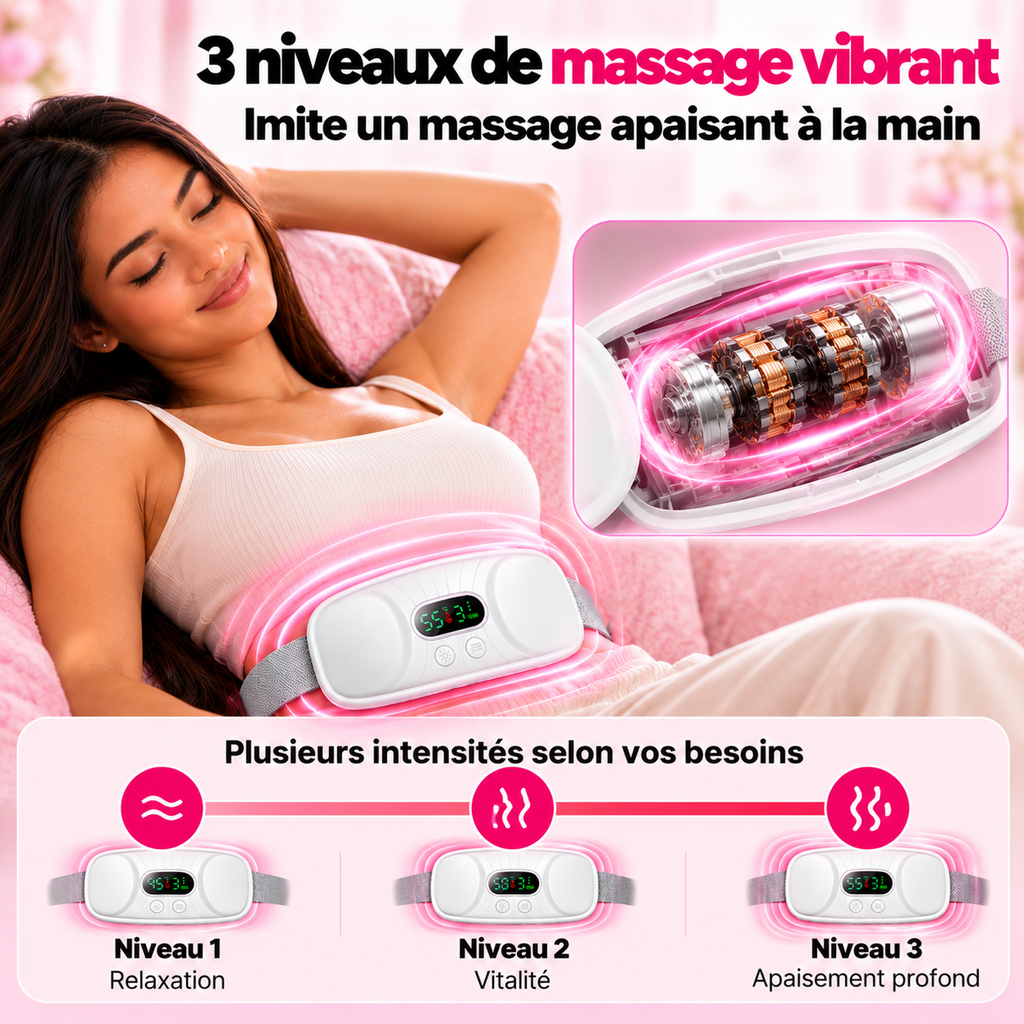 Ceinture massante avec 3 niveaux de massage vibrant : relaxation, vitalité et apaisement profond