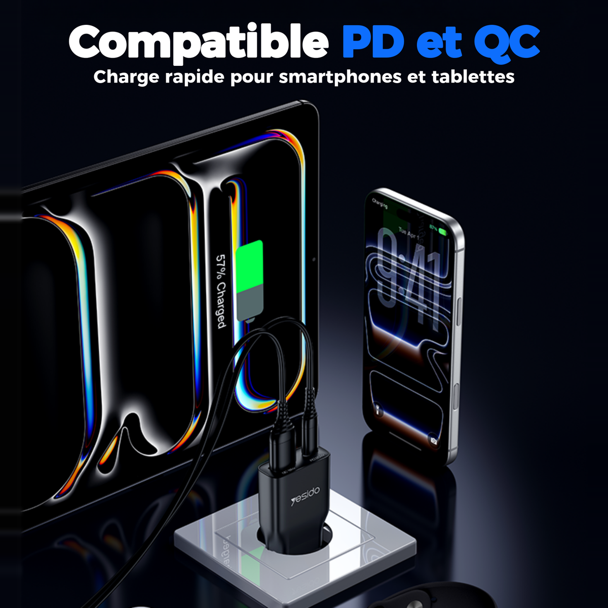 Compatible PD et QC : charge rapide pour smartphones et tablettes