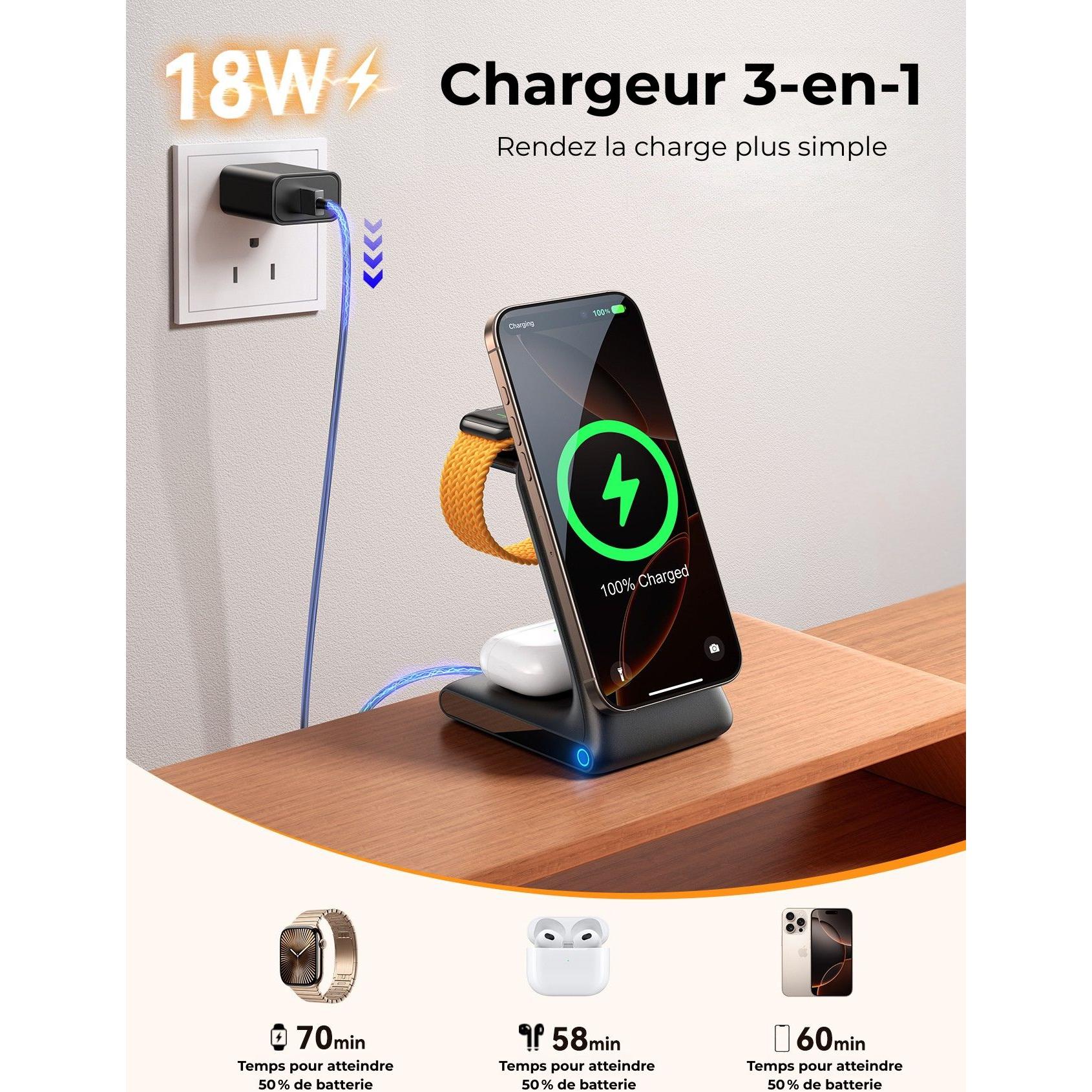 Station de charge sans fil 3-en-1