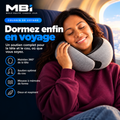 Coussin de voyage ergonomique MBI gris porté par une femme endormie en avion – Dormez enfin en voyage
