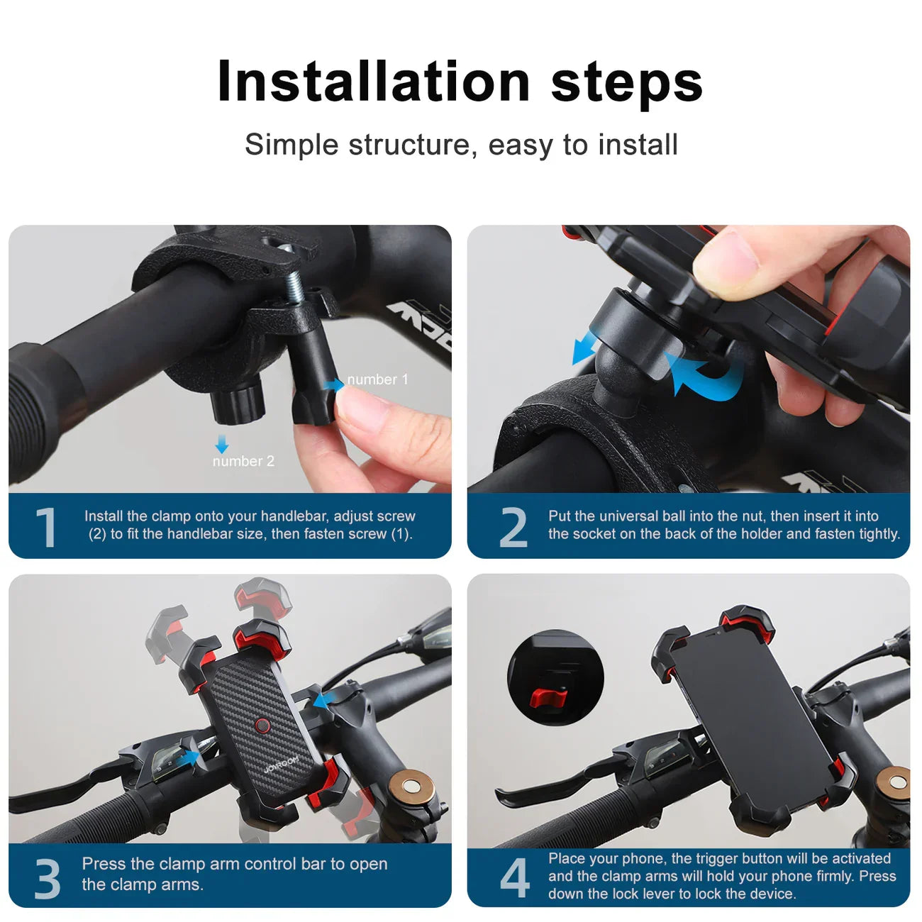 Support téléphone vélo facile à installer, compatible avec guidon, maintien sécurisé pour smartphone