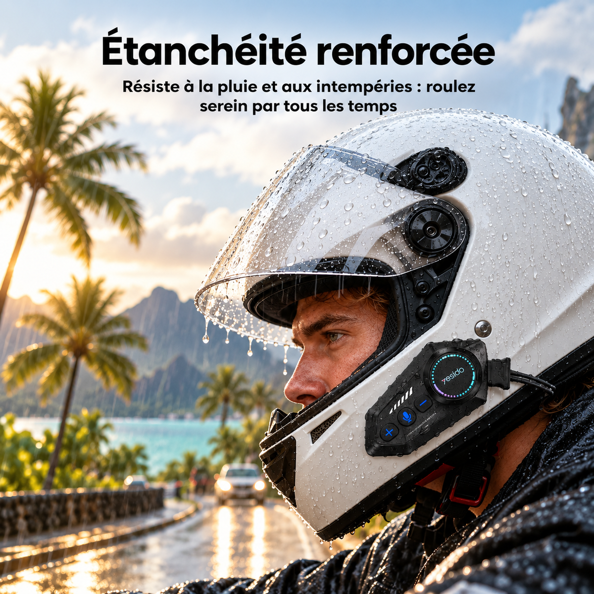 Casque moto sous la pluie avec le kit Bluetooth : étanchéité renforcée contre la pluie et les intempéries