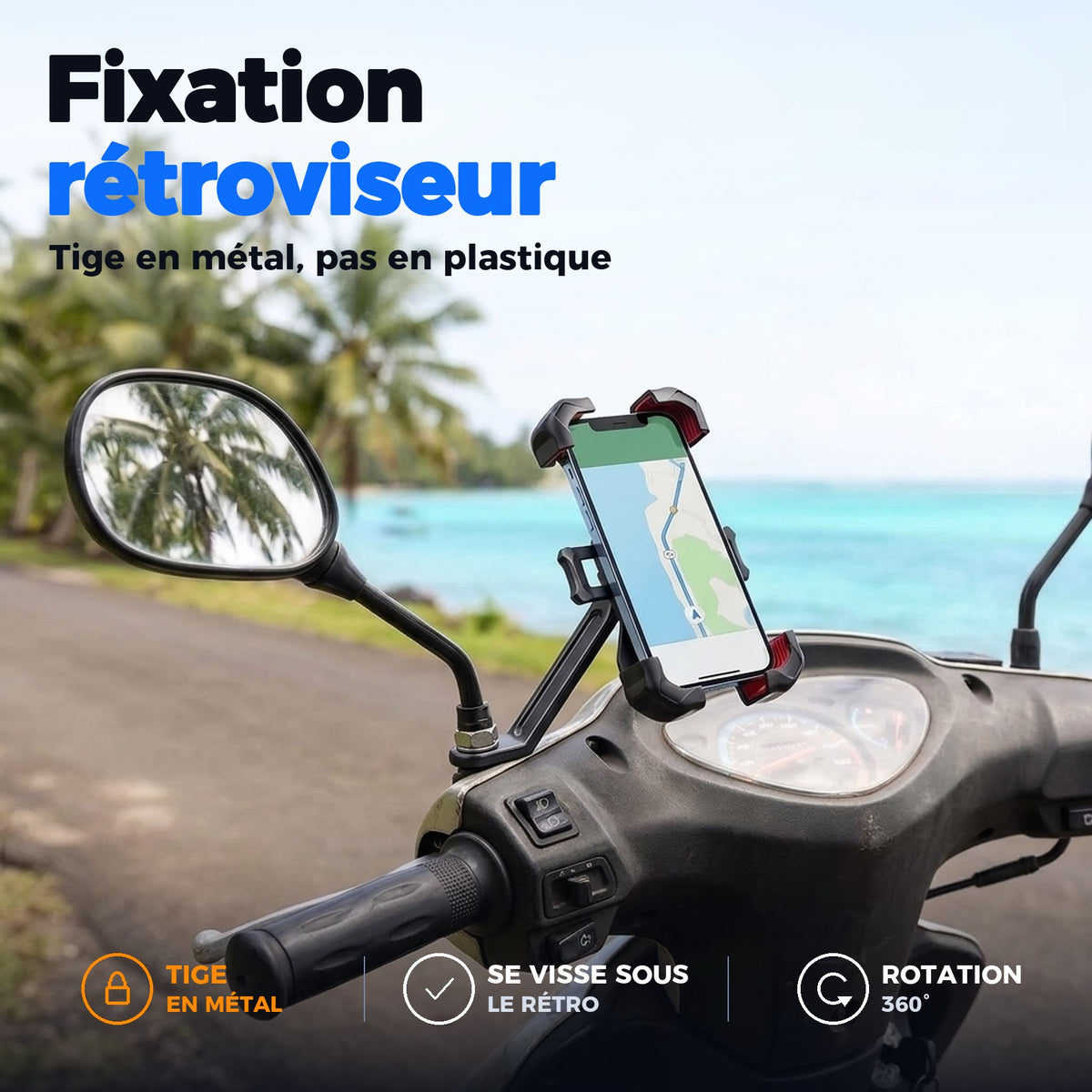 Fixation rétroviseur avec tige en métal