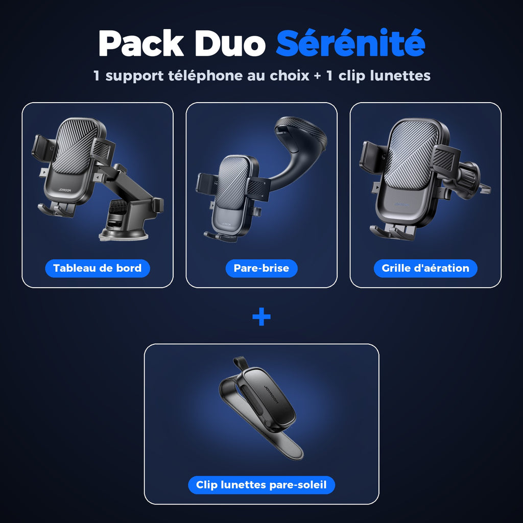 Pack Duo Sérénité : 3 fixations au choix + clip lunettes