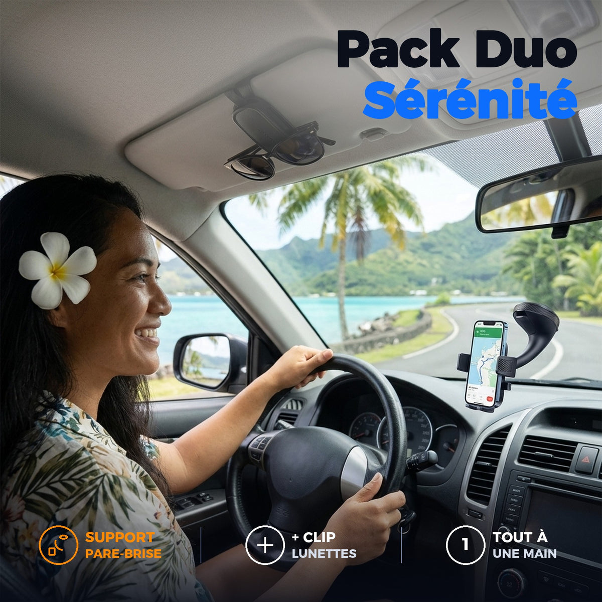 Pack Duo Sérénité support pare-brise + clip lunettes