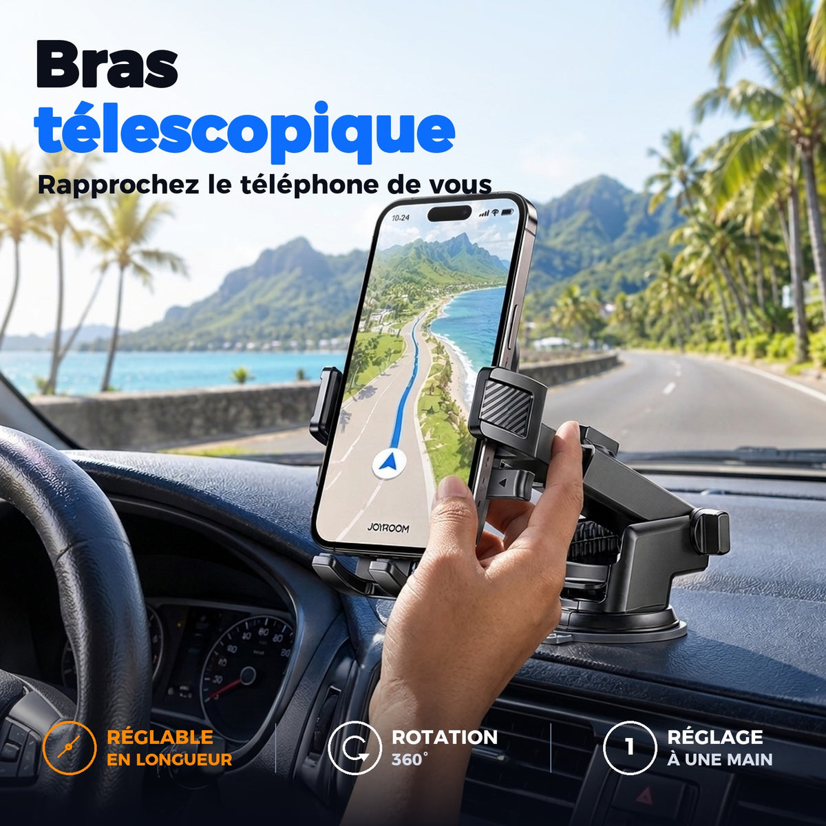 Bras télescopique réglable du support téléphone