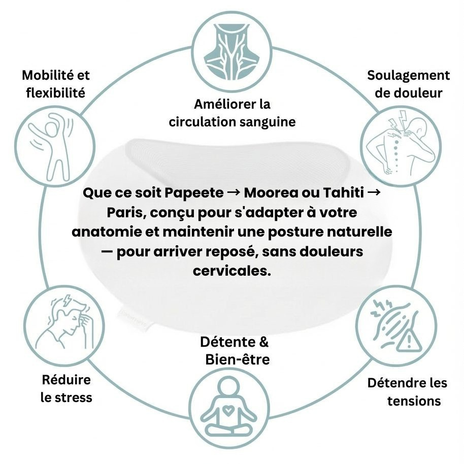Coussin Voyage Ergonomique (Pack complet : Masque de nuit + bouchon d'oreille )