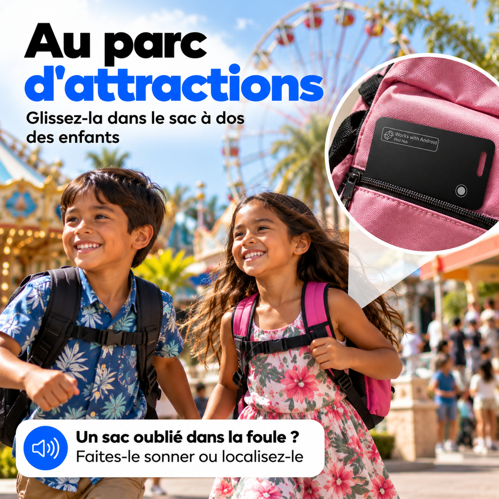 Au parc d'attractions, la carte glissée dans le sac à dos des enfants pour retrouver un sac oublié dans la foule
