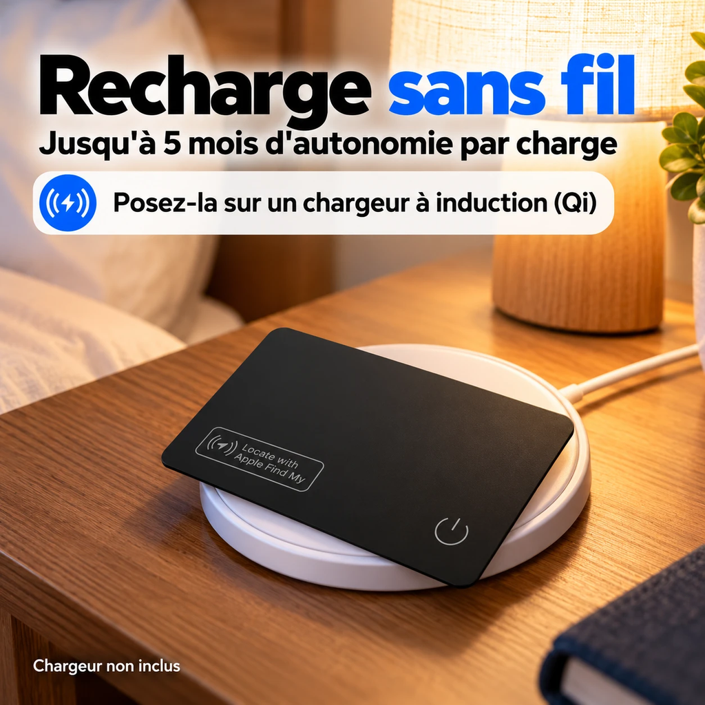 Recharge sans fil sur un chargeur à induction Qi, jusqu'à 5 mois d'autonomie par charge, chargeur non inclus