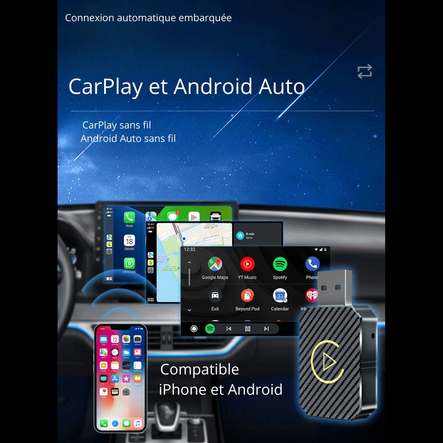 Émetteur Apple CarPlay / Android Auto Sans Fil